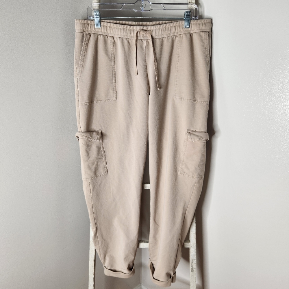 J.jill Womens Medium Tan Cargo Jogger Drawstring Pants